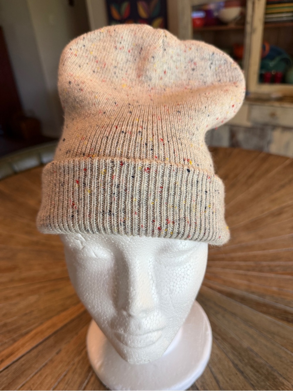 American Eagle Oatmeal Multicolor Speckled Knit Cuffed Beanie Hat One Size